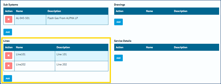 Figure 3. Tag Edit page with the Lines Grid Highlighted