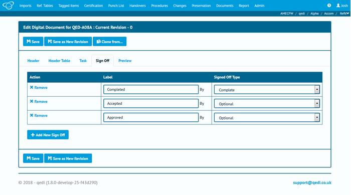 Screenshot of the flexible Sign-Off configuration tab.