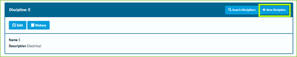 Screenshot of the Discipline View Page with the New Discipline Button highlighted